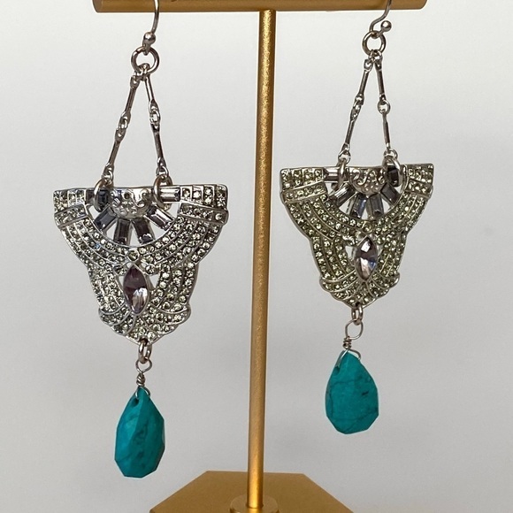 Earrings Drops Drops Rhinestones Design Vintage Art Deco - Picture 9 of 11